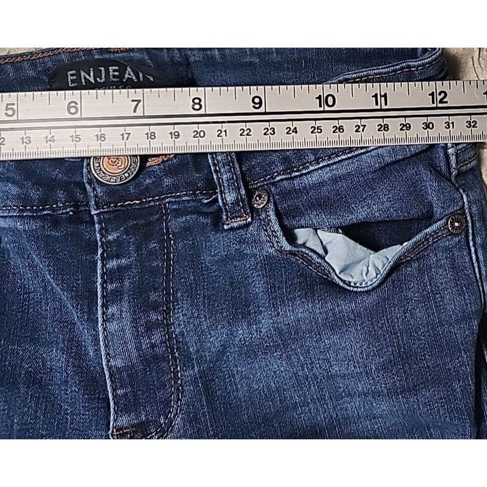 Enjean Raw Hem Crop Distress Jeans Womens Size 3 Jr Stretch Dark Wash Skinny - Picture 6 of 15
